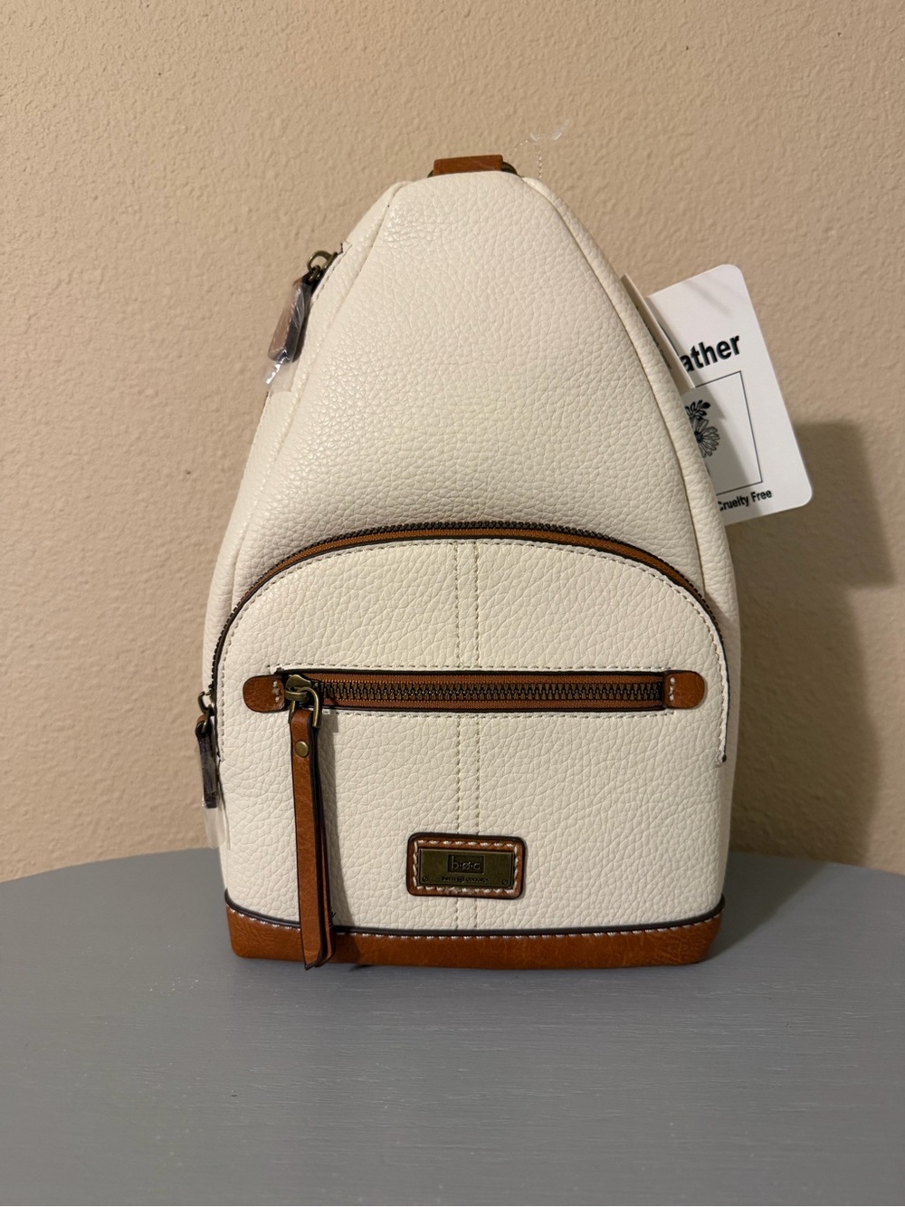 BOC Cream & Tan Leather Crossbody Sling Bag